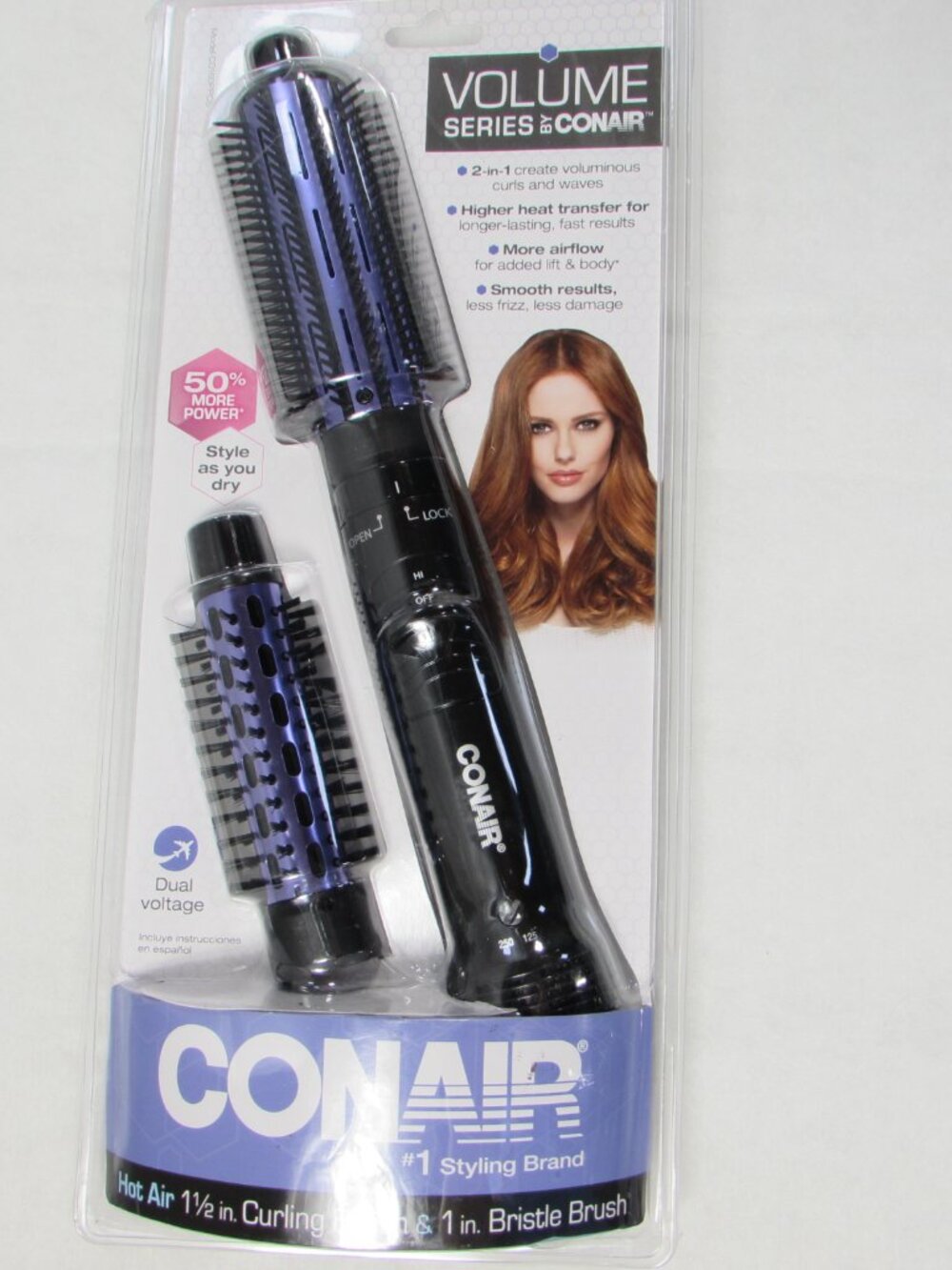 CONAIR JUMBO 1-1/2" HOT AIR HOT CURLING IRON & BRUSH-Dual Voltage for TRAVEL NEW